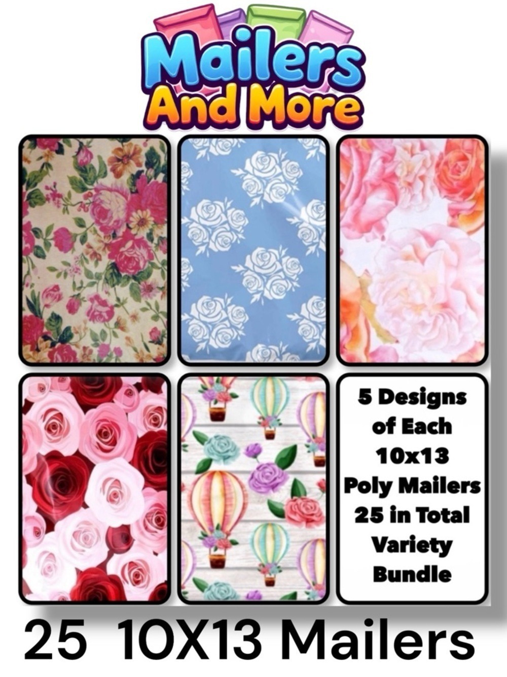 25 10x13 Poly Mailers Rose Garden Variety Bundle - Picture 1 of 8